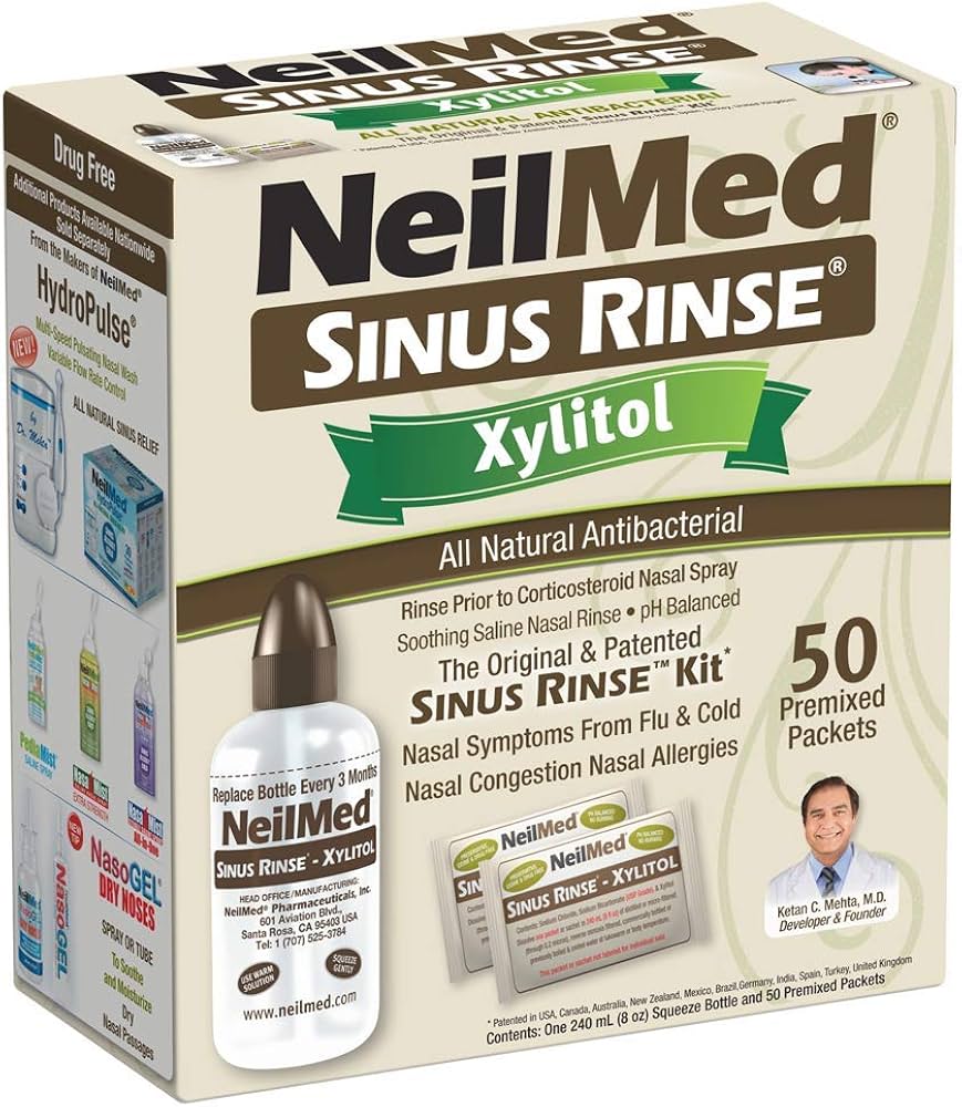 Neilmed Sinus Rinse Xylitol Lavado Nasal Antibacterial Kit 50 Sobres